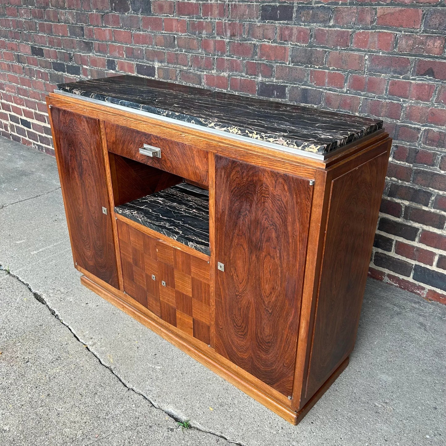 Early 20th Century Rosewood and Marble Bar by Jules Cayette
