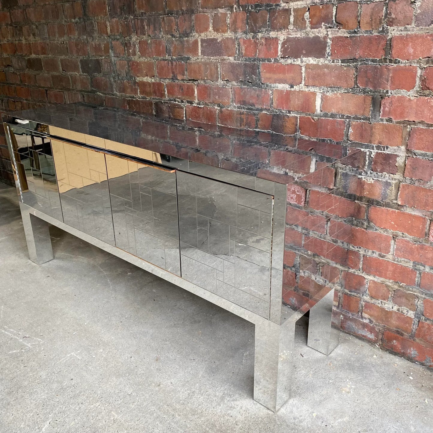 Vintage Paul Evans Style Wall Mount Floating City Scape Credenza