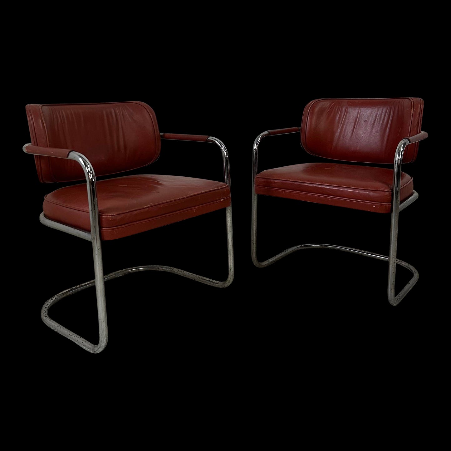 Pair of Chrome and Leather Chairs by Brayton International Collection