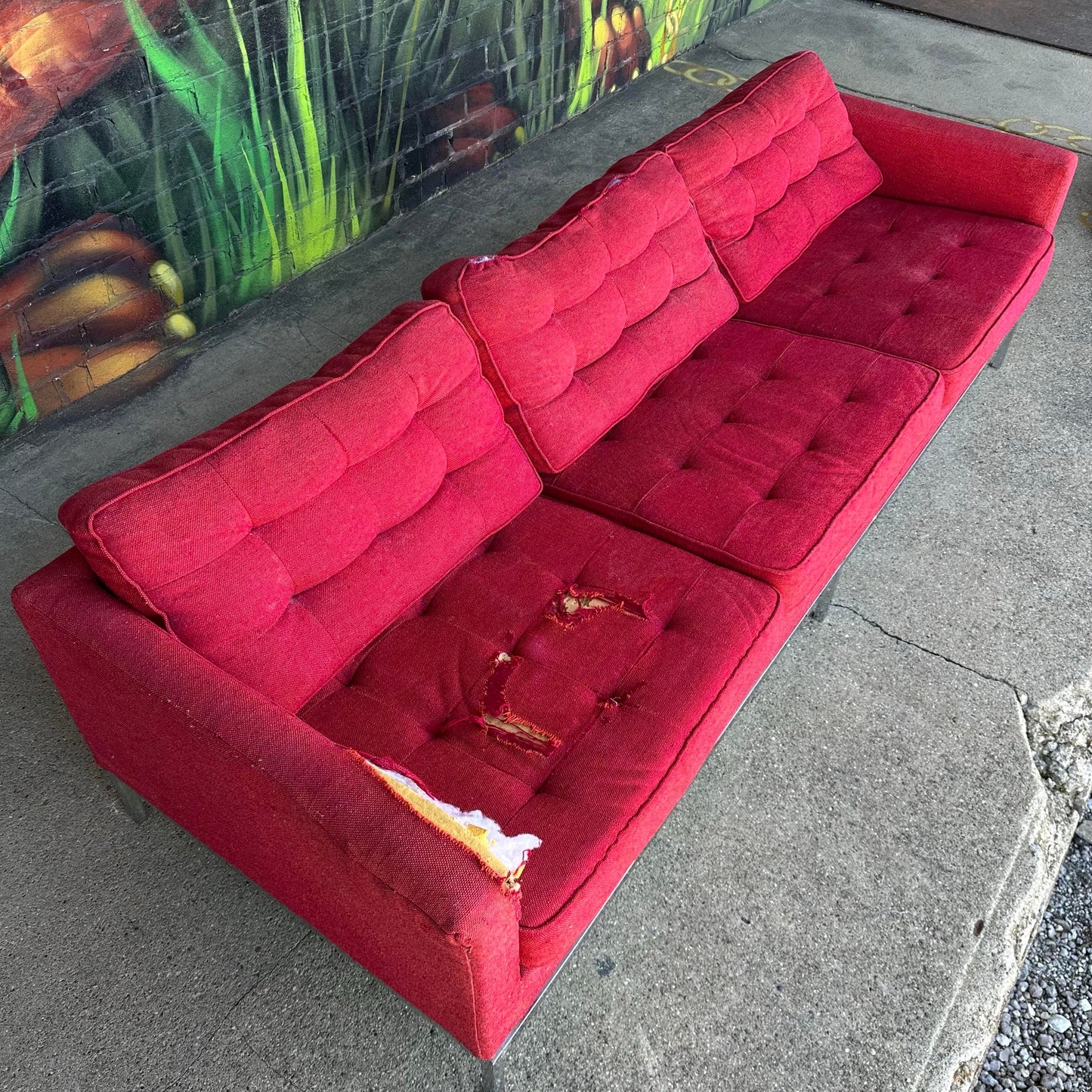 Mid Century Modern Florence Knoll Relaxed Chrome Base 3 Seater Sofa