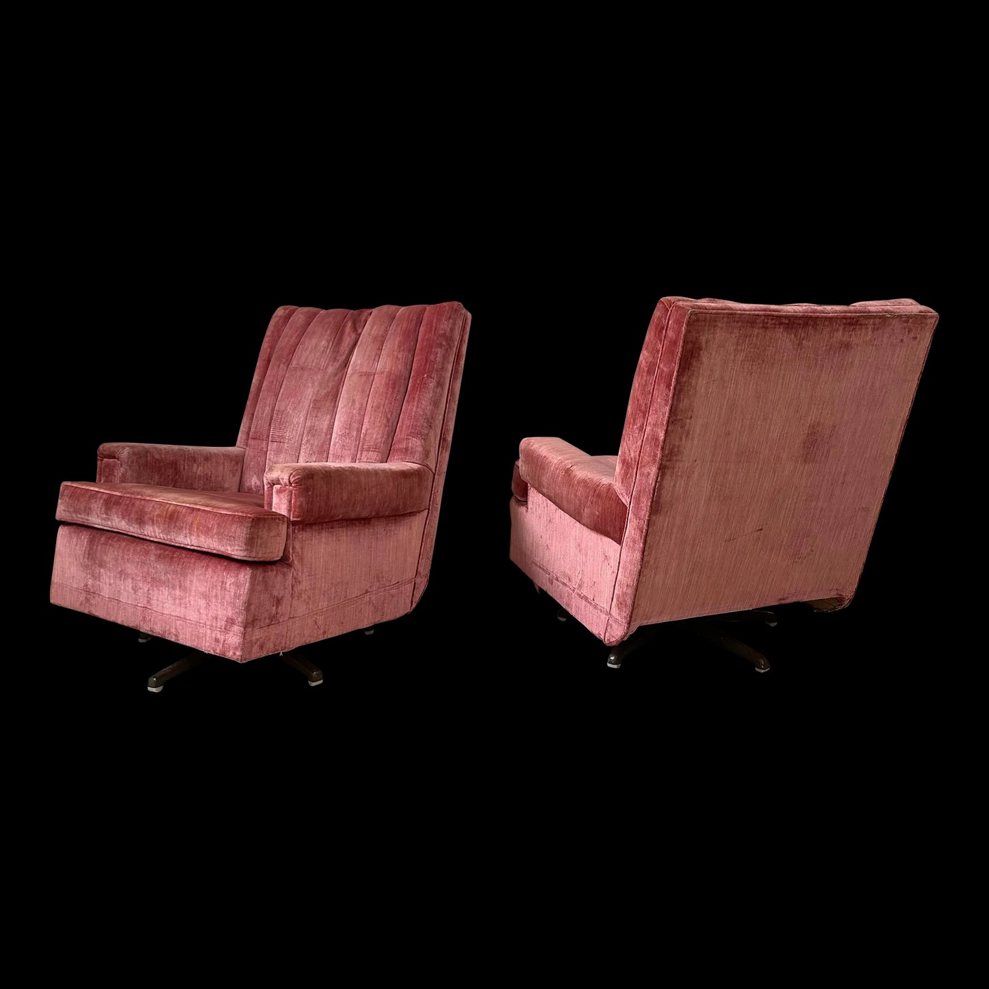 Pair of Velvet Rock & Swivel Tall Back Armchairs