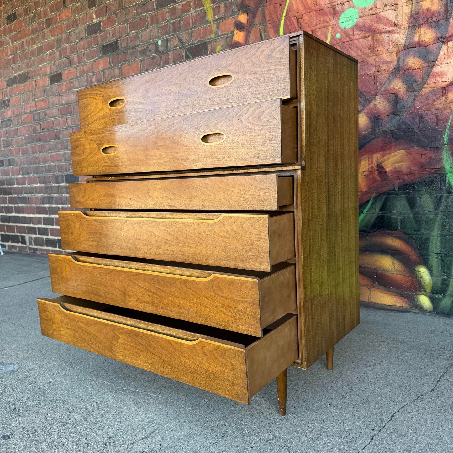 Unique Mid Century Modern Tall Wood Dresser