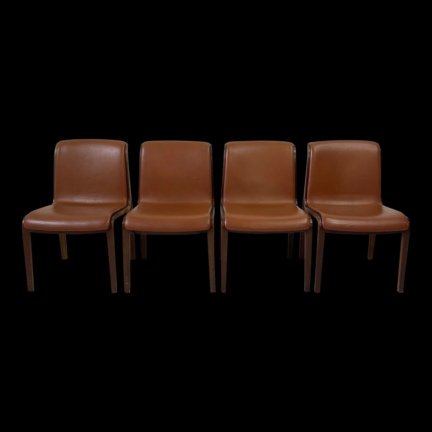 Set of 4 Bill Stephens for Knoll Leather Bentwood Chairs