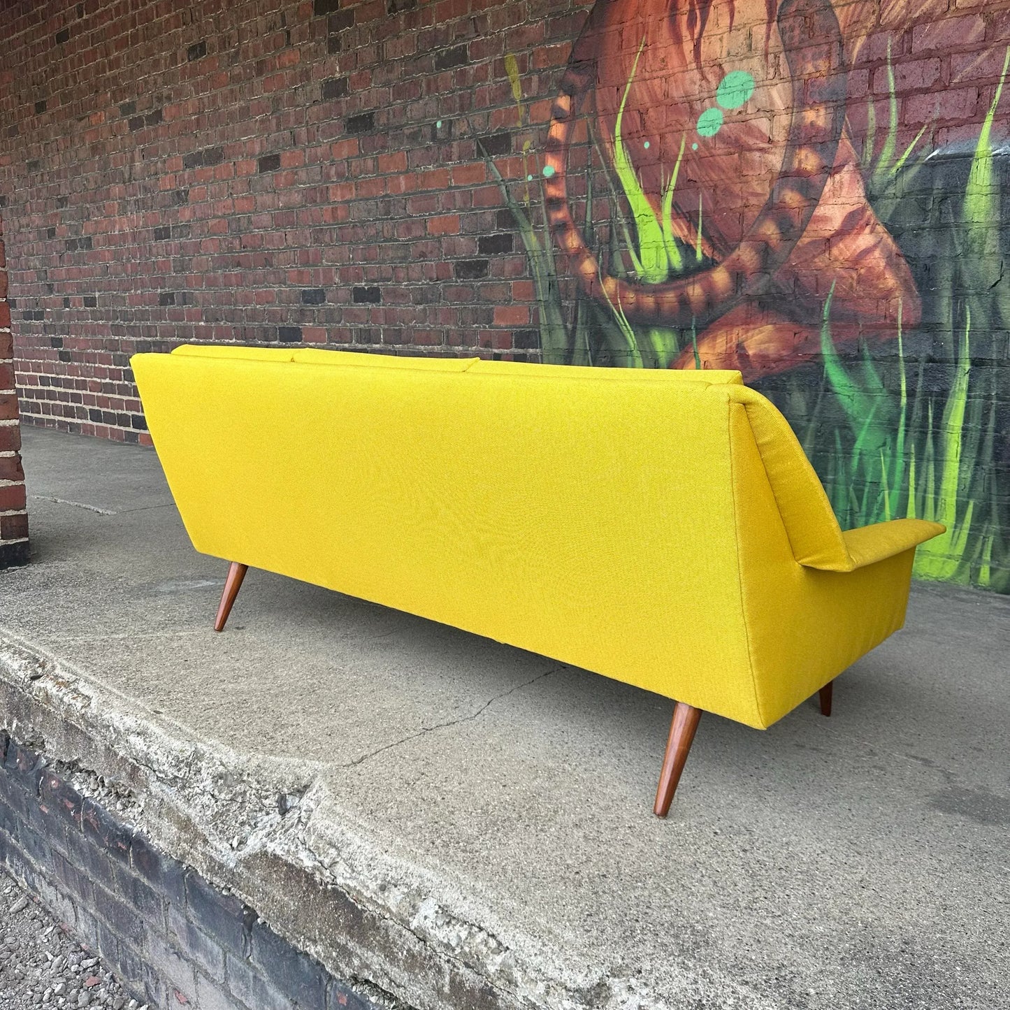 Reupholstered and Refinished Yellow Dux Sofa