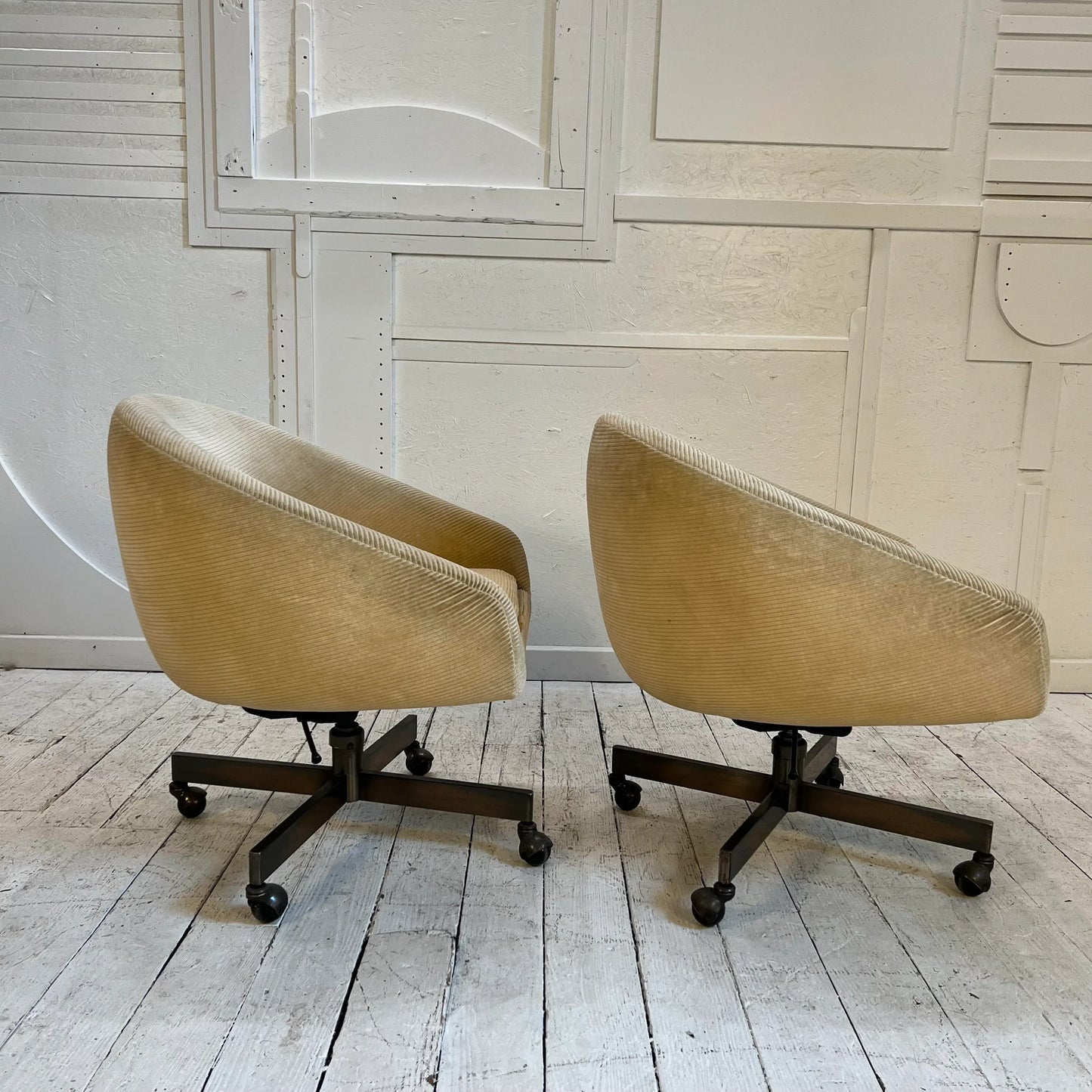 Pair of George Kasparian Cream Office Chairs Swivel Tilt