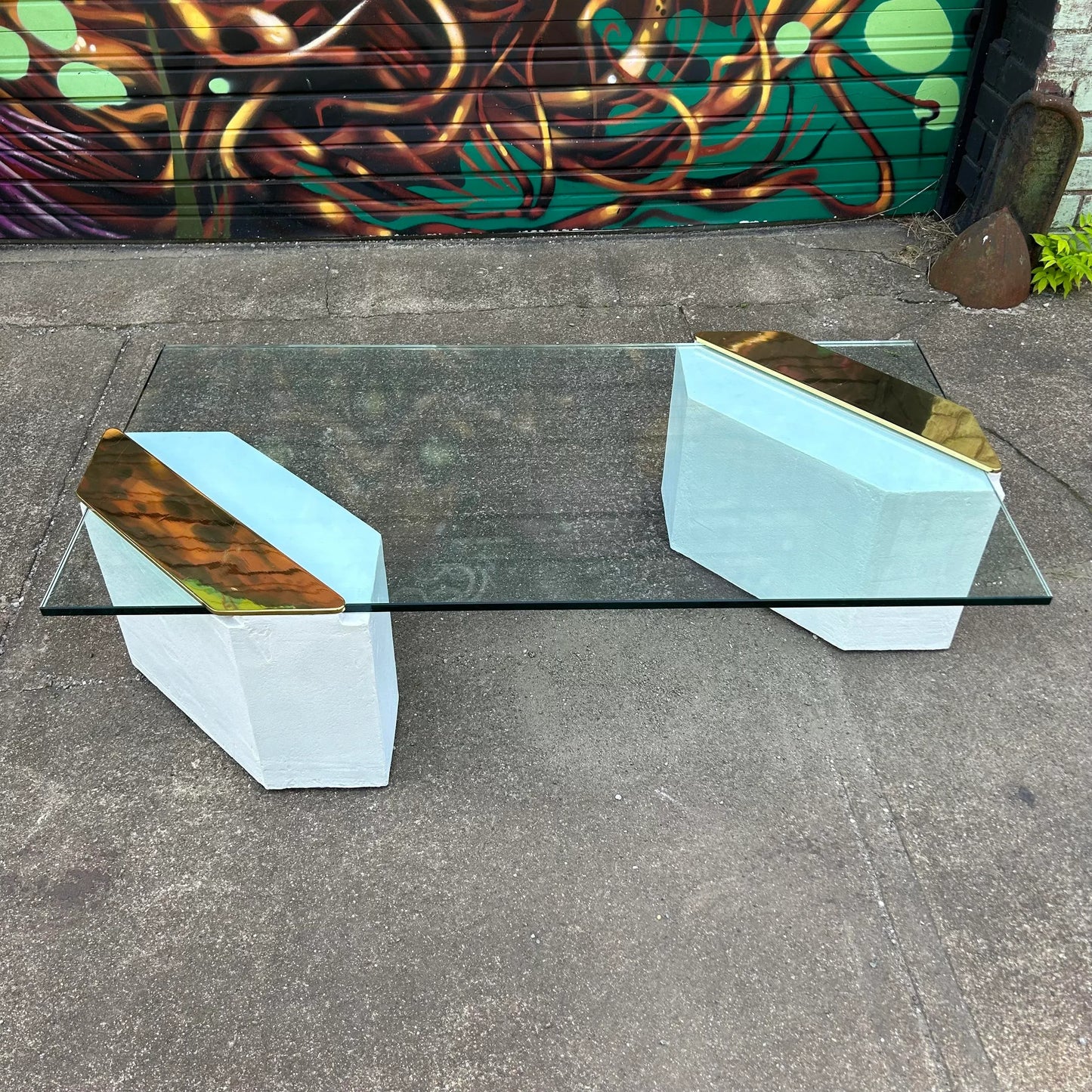 1980s Plaster Brass and Glass Coffee Table