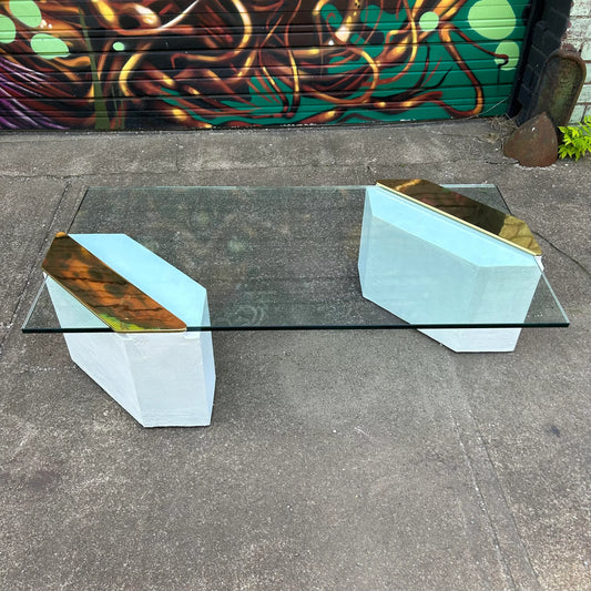 1980s Plaster Brass and Glass Coffee Table