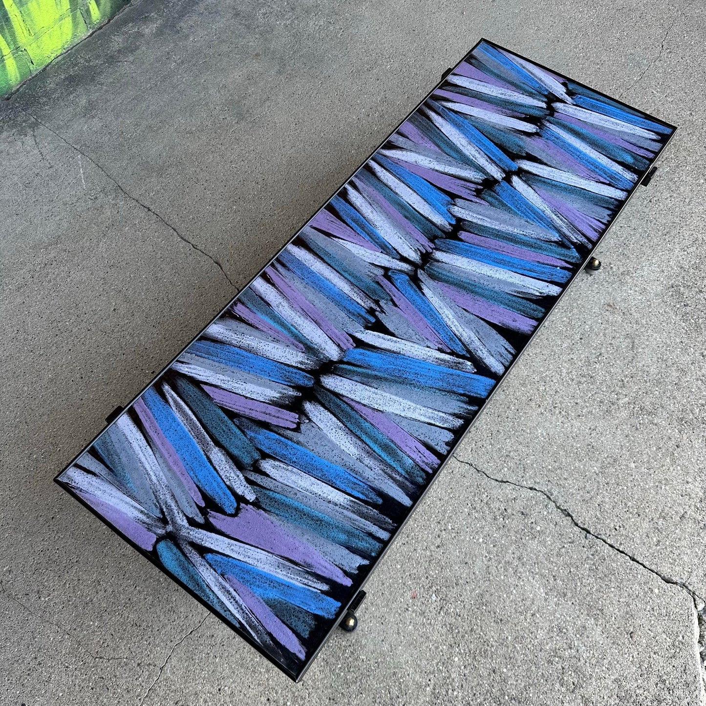 Mid Century Enamel Top Coffee Table Blue and Purple