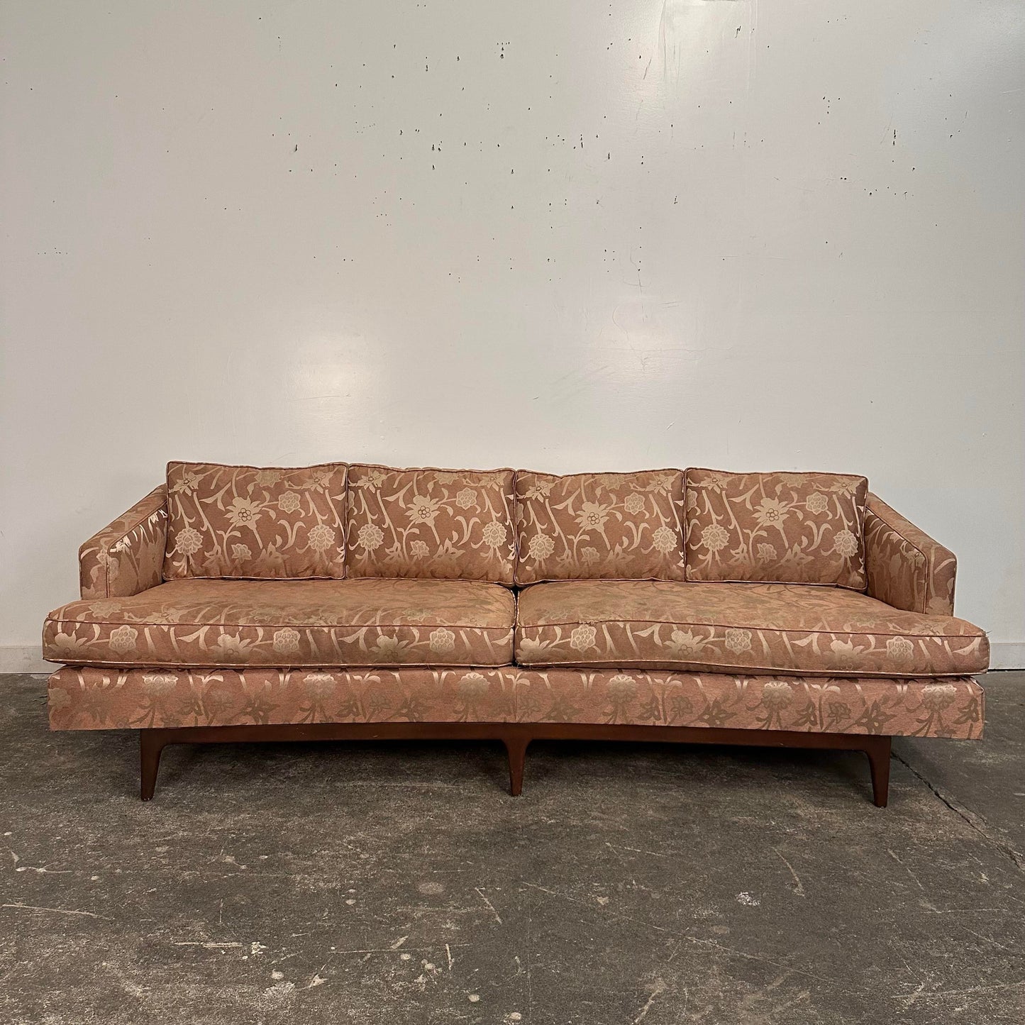 Mid Century Modern Curved Sculpted Walnut Sofa