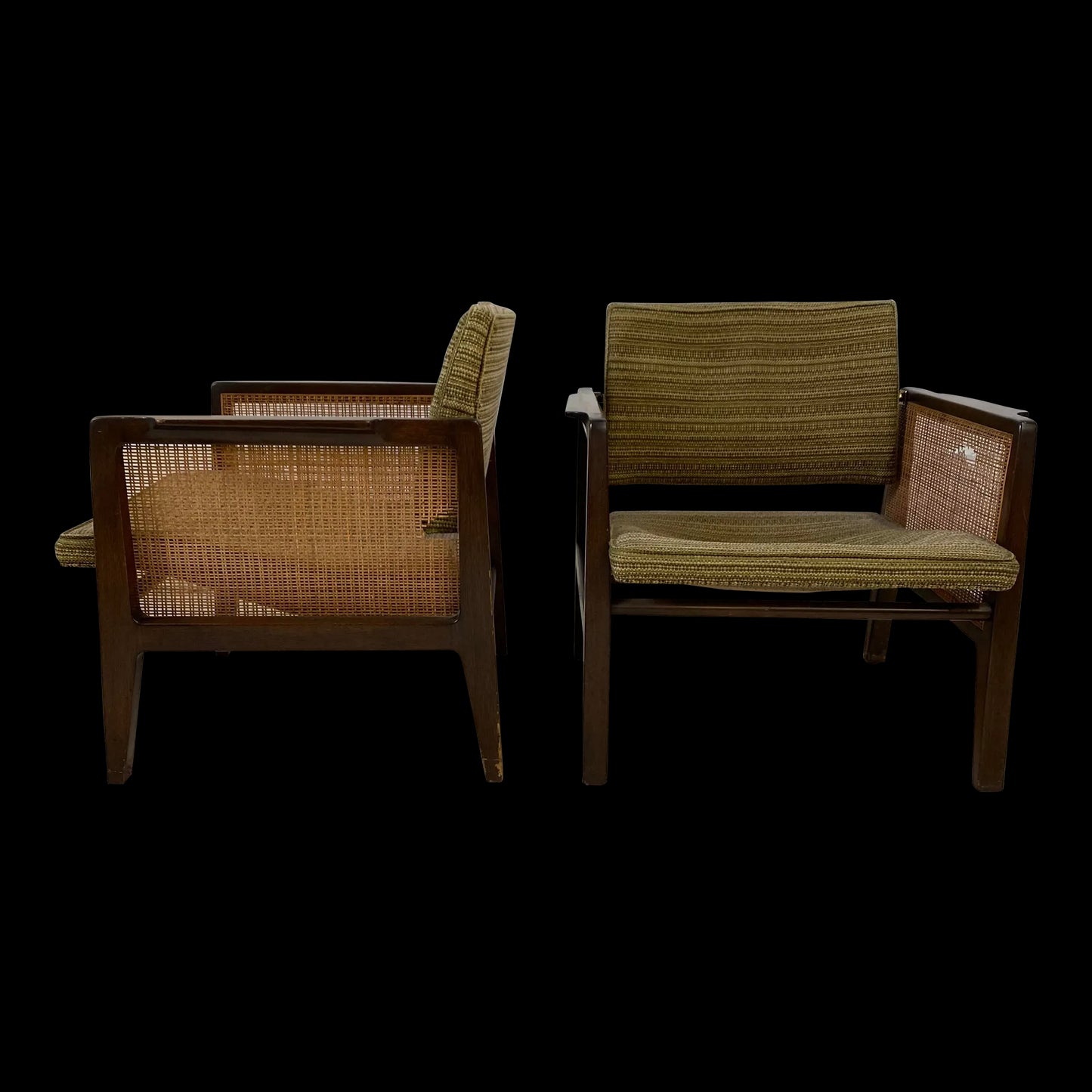 Pair of Cane Sided Lounge Chairs by Edward Wormley for Dunbar