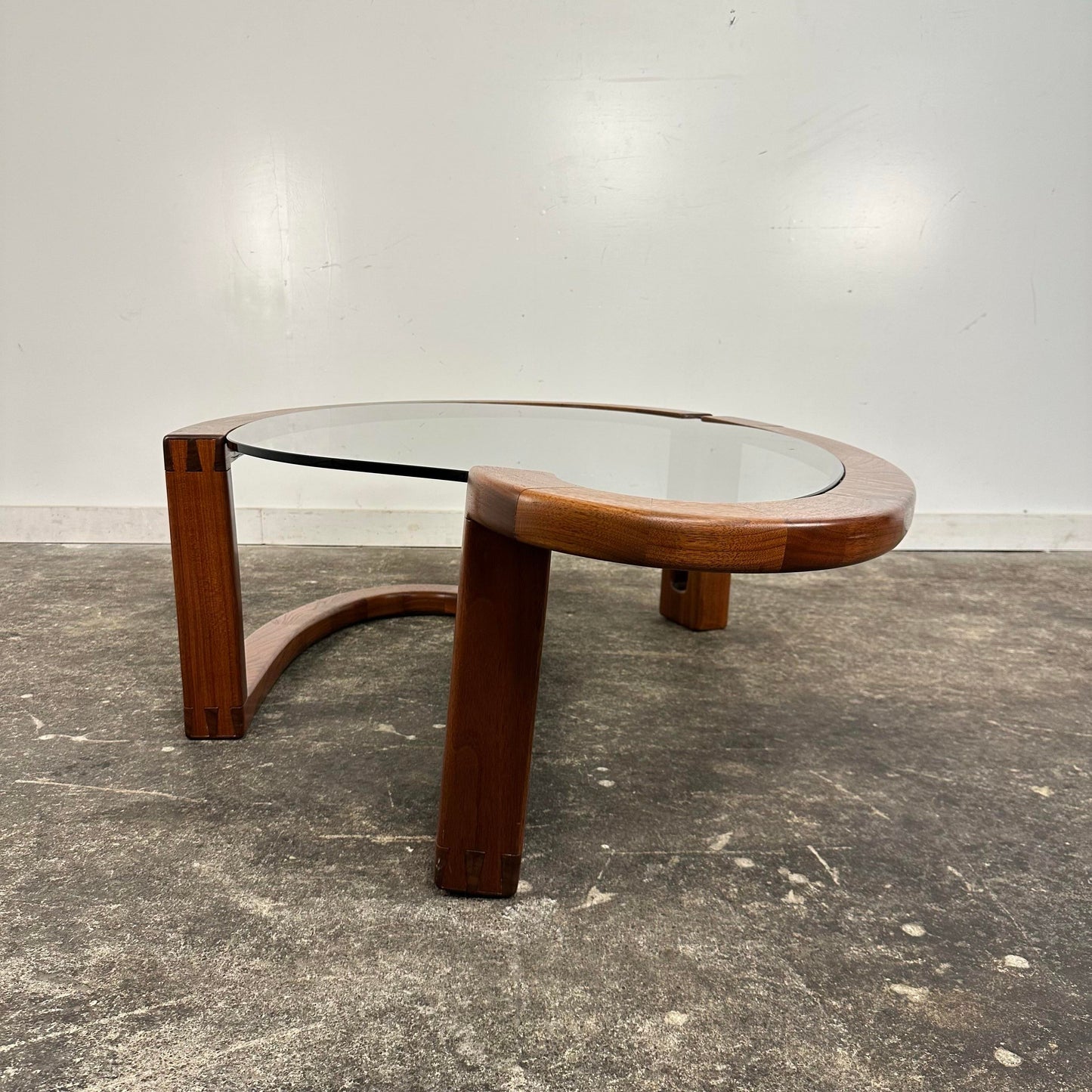 Biomorphic Walnut and Glass Studio Coffee Table by Ben Mack