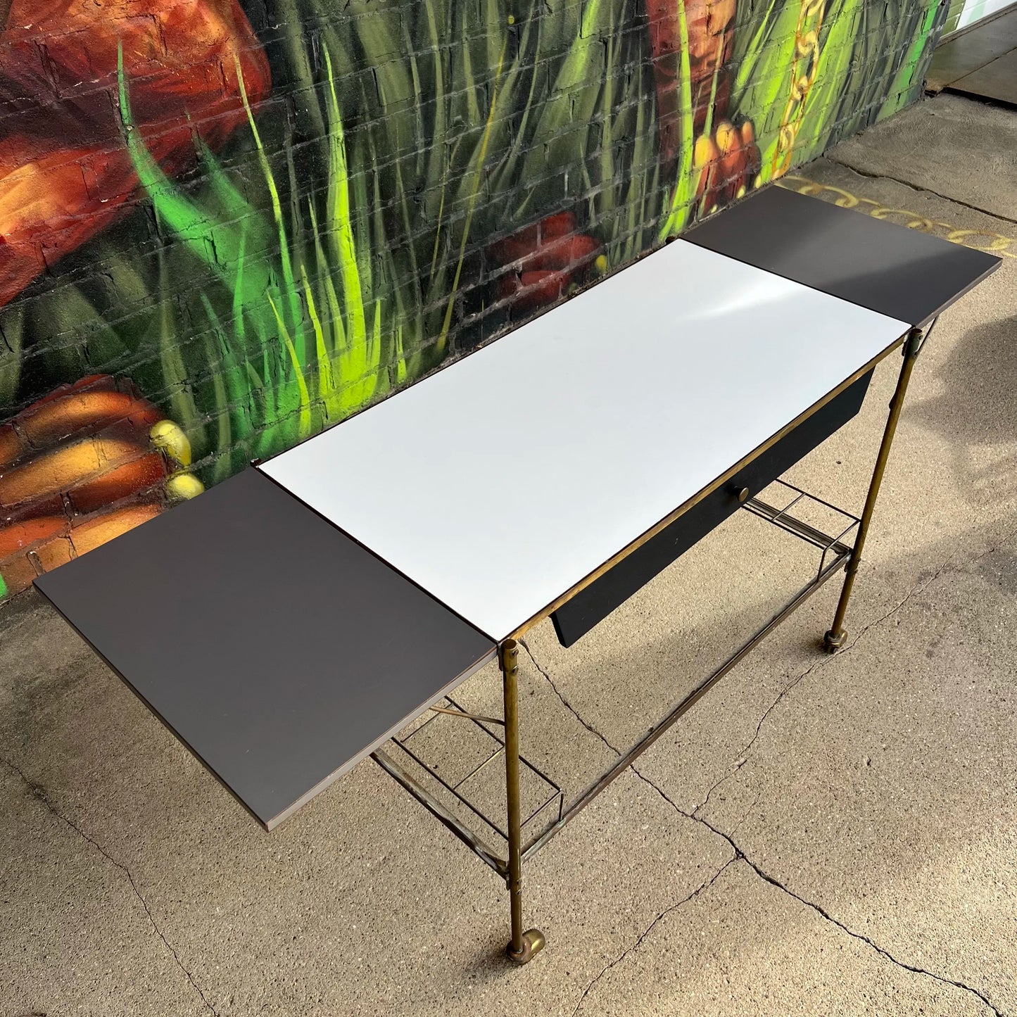 Mid Century Modern Brass and Glass Bar Cart Possible Harvey Probber