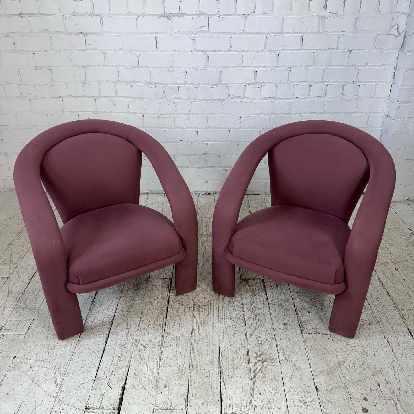 Pair of Pink Kagan Style Lounge 3 Leg Chairs by Carson’s