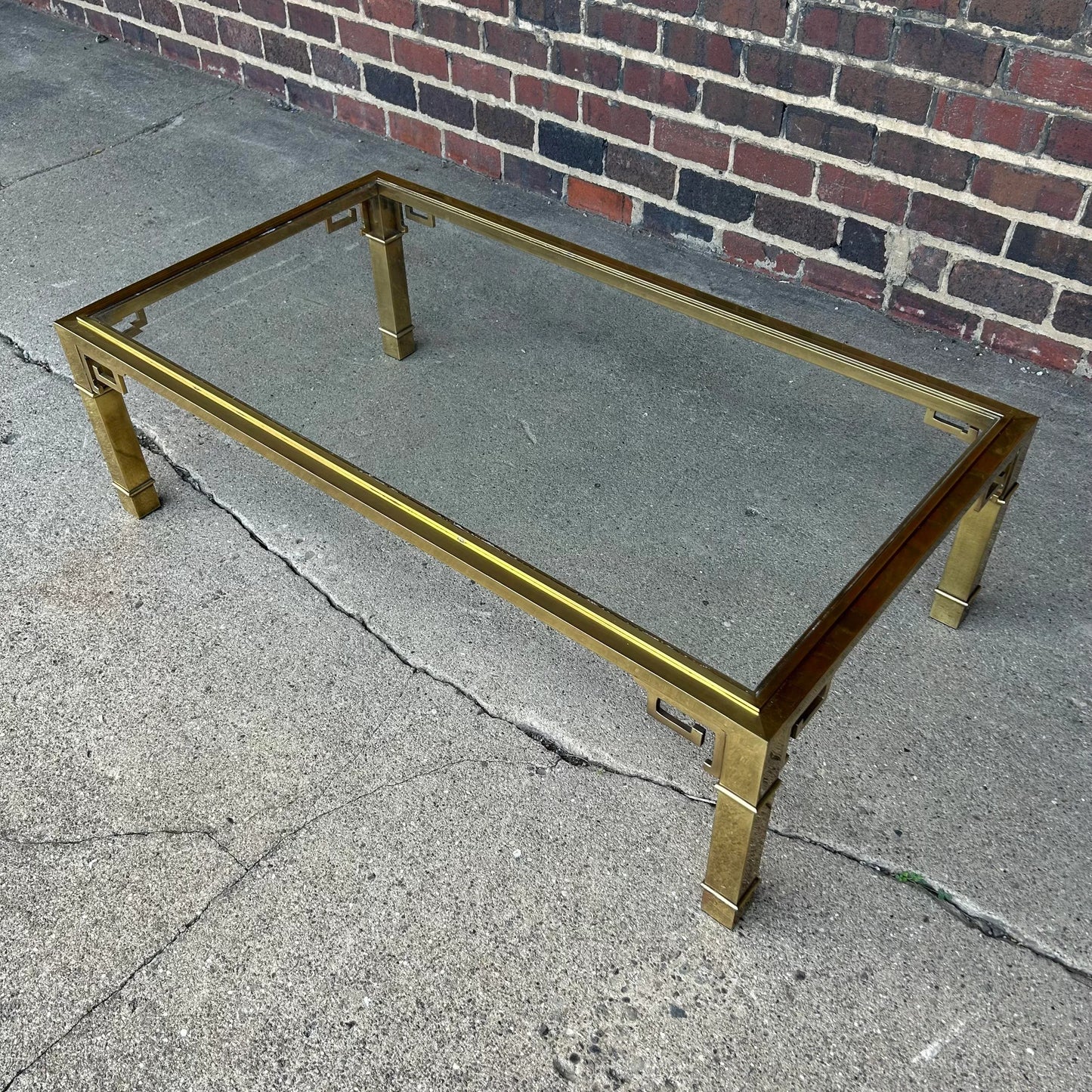 Mastercraft Brass and Glass Greek Key Coffee Table 2 of 2