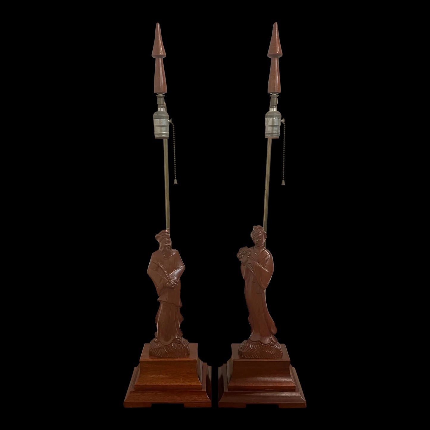 Pair of Yasha Heifetz Carved Man and Woman Lamps