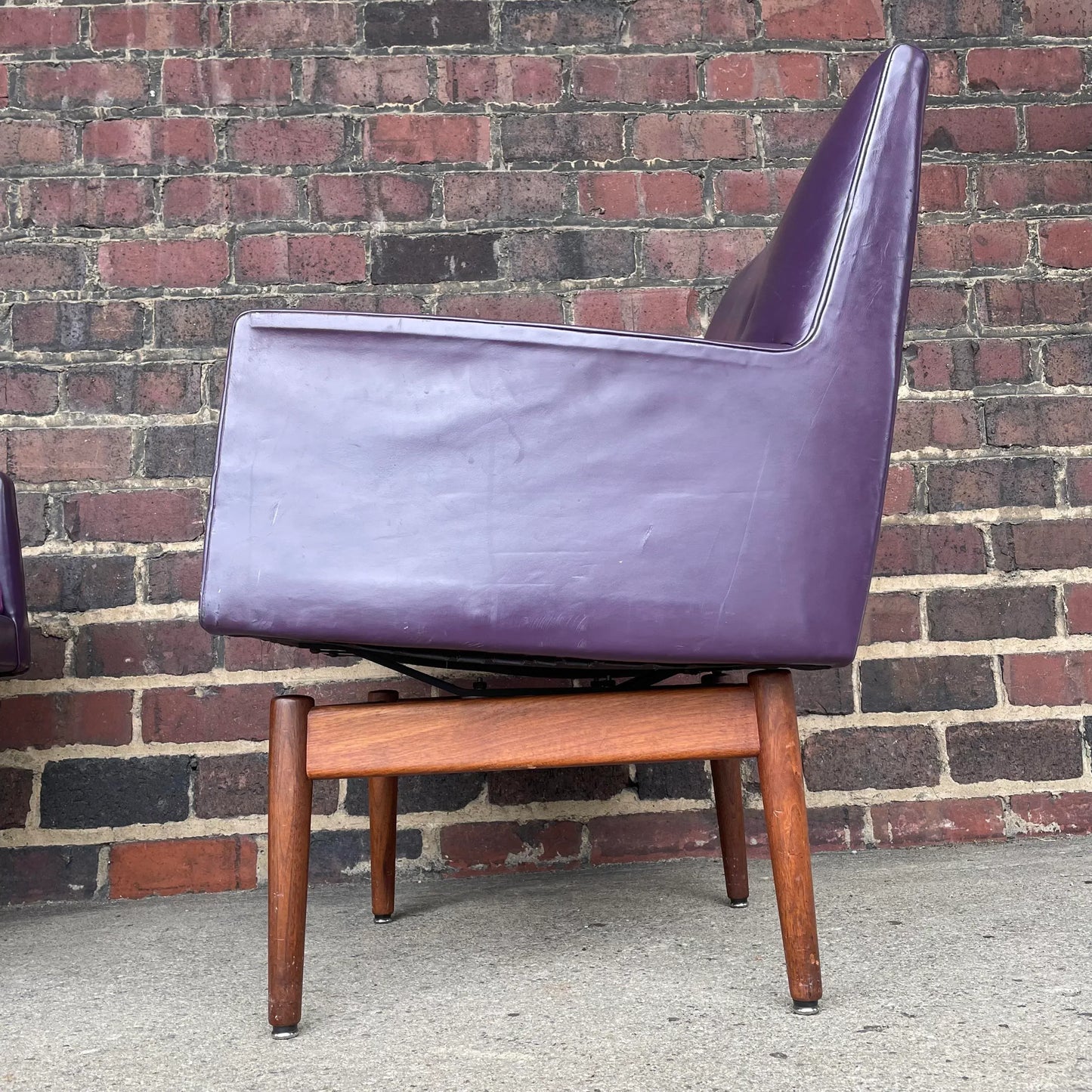 Jens Risom Swivel Base Arm Chairs Purple Leather