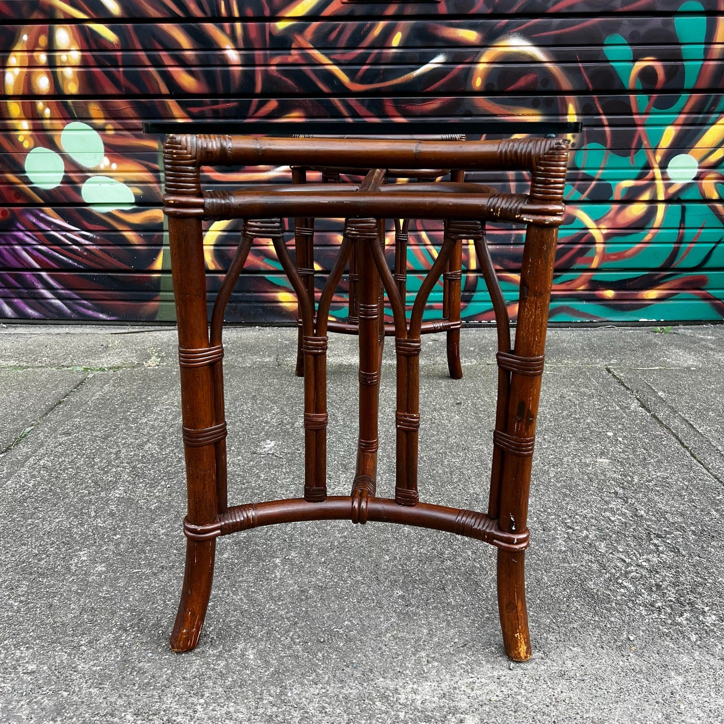 1970s Bamboo Rattan and Glass Console Table