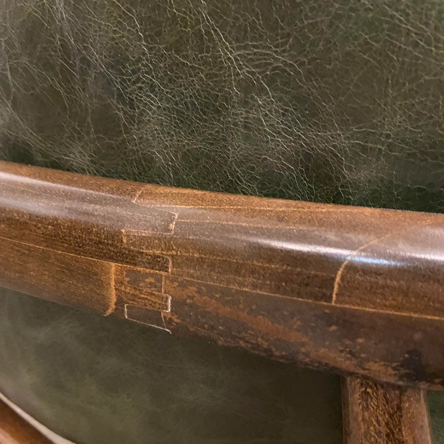Mid Century Modern Milo Baughman Style Reupholstered Leather Barrel Back Chair. Green