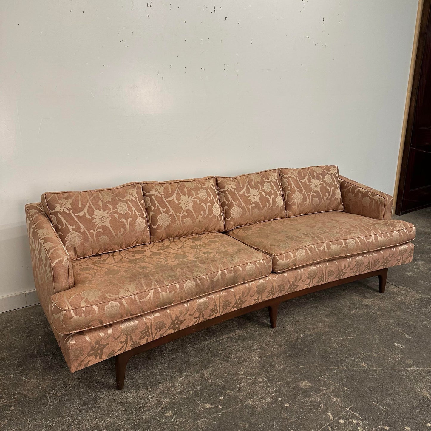 Mid Century Modern Curved Sculpted Walnut Sofa