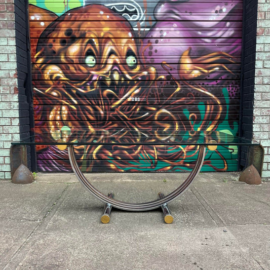 Romeo Rega Harp Shaped Chrome and Brass Dining Table