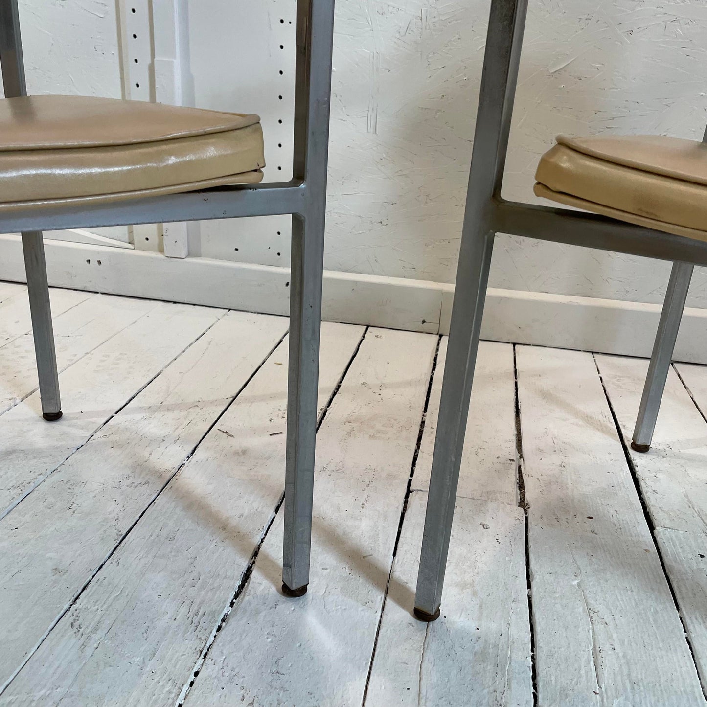 Mid 20th Century Metal Frame Chairs With Wood Arms - a Pair