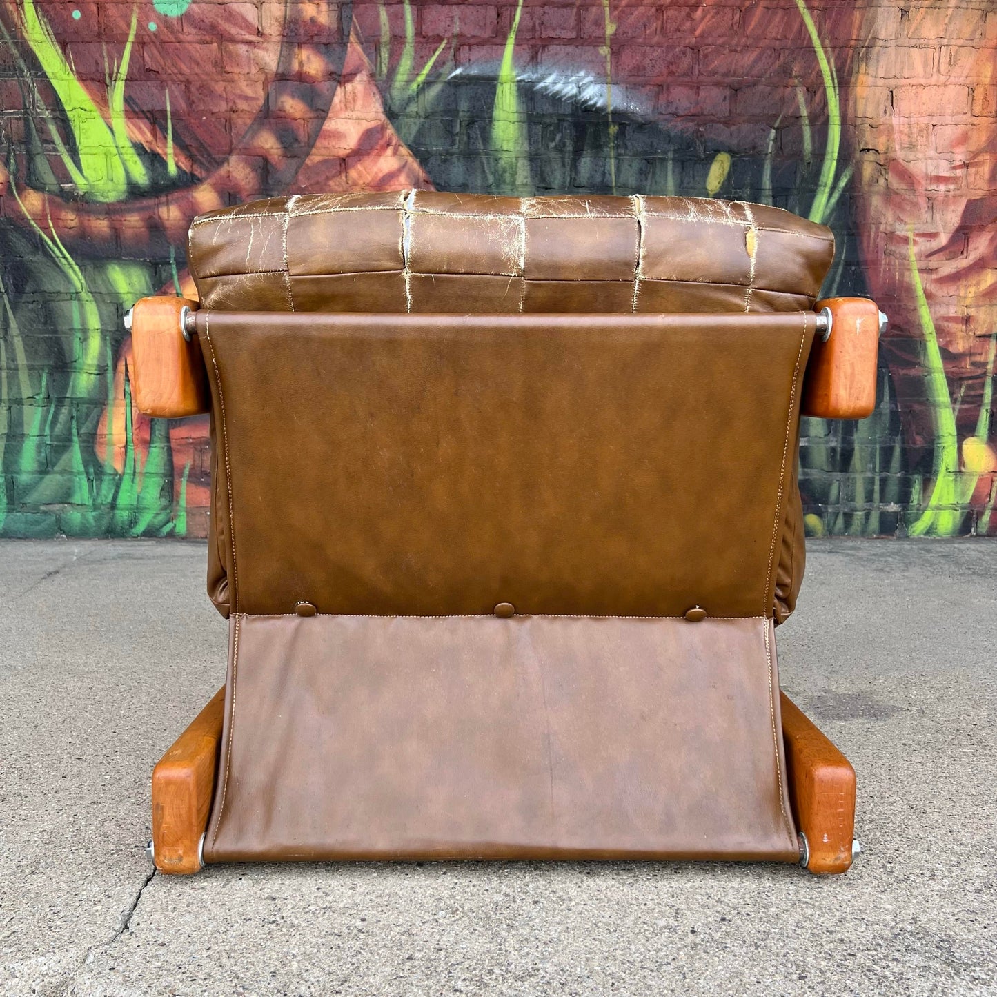 Brown Checkerboard Leather Arm Chair in the Style of Lou Hodges