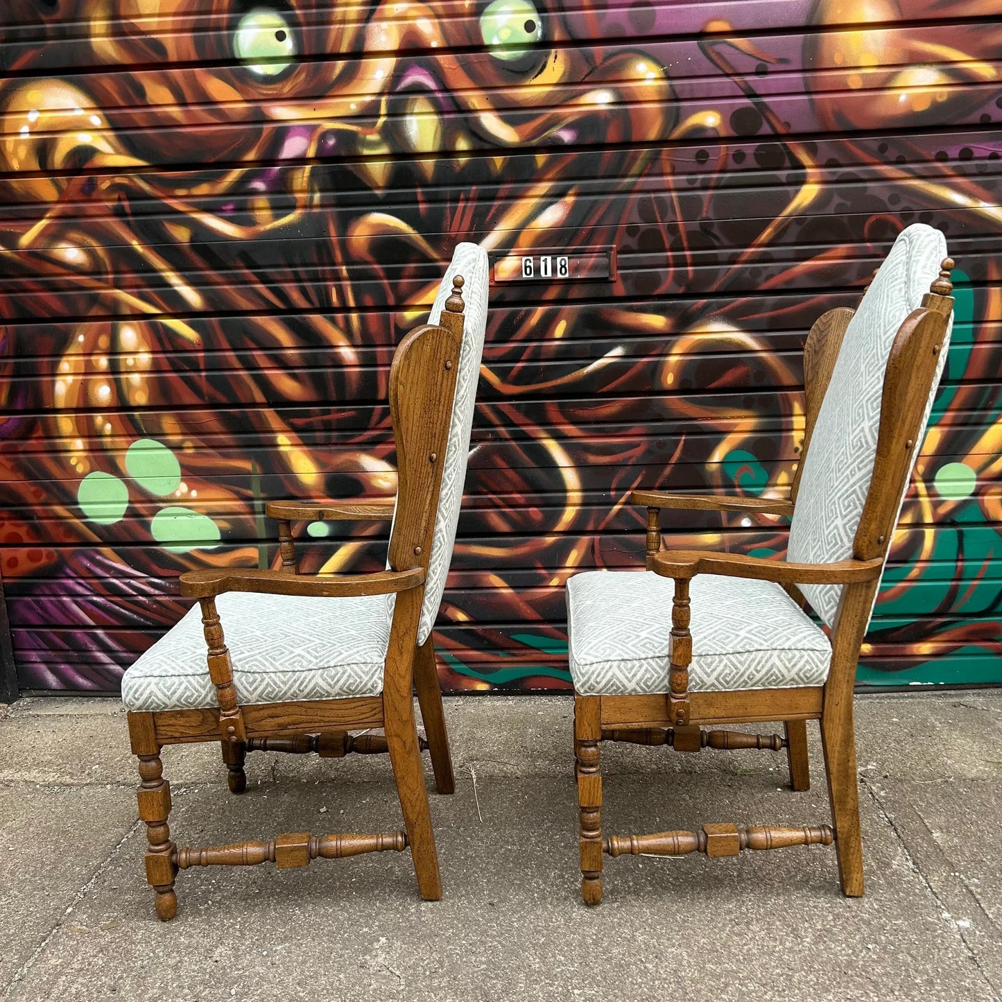 Pair of Classic Antique Wing Style Arm Chairs Recovered
