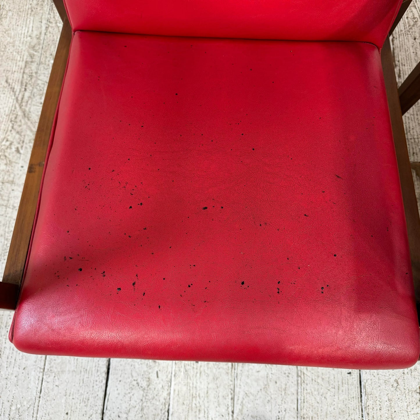 Mid Century Modern Pair of Red Vinyl Arm Chairs
