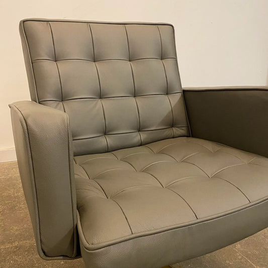 Mid Century Modern Knoll Reupholstered Grey Leather Desk Chair