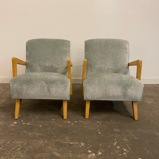 Mid 20th Century Reupholstered Arm Chairs in Teal Velvet