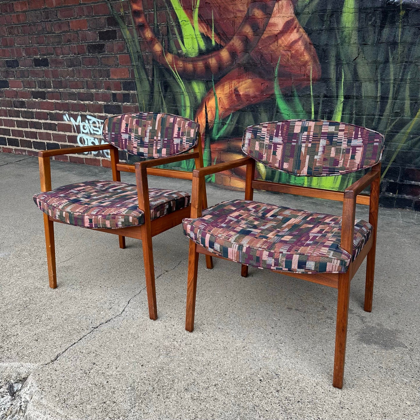 Pair of George Nelson Walnut Arm Chairs