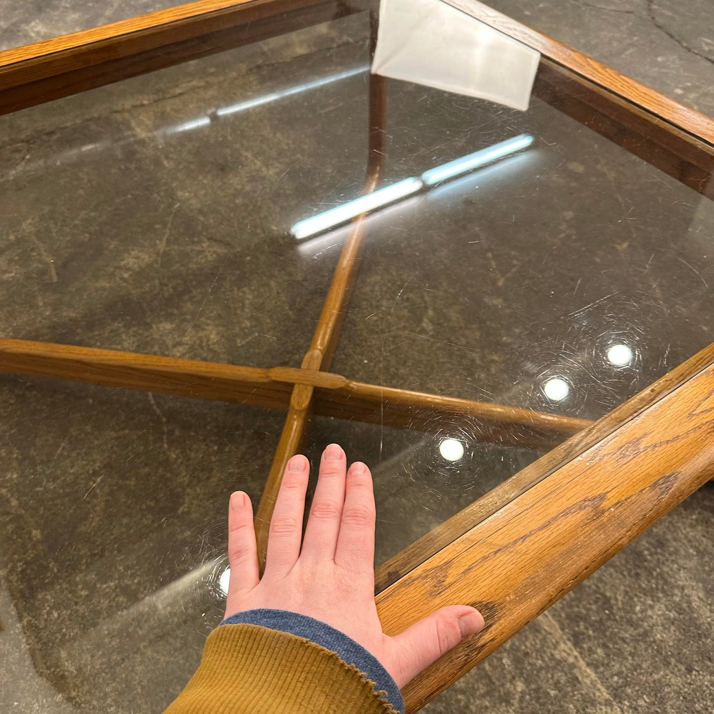 Mid Century Modern Lane Perception Smoked Glass Top and Oak Coffee Table
