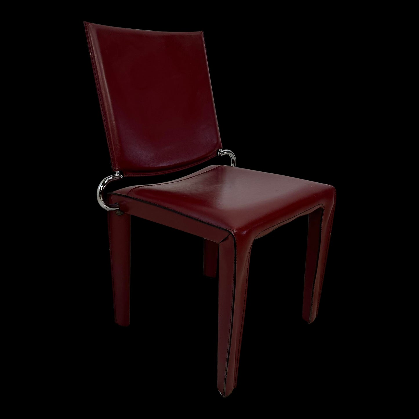 Maroon Leather and Chrome Italian Designed Chair by Arper.