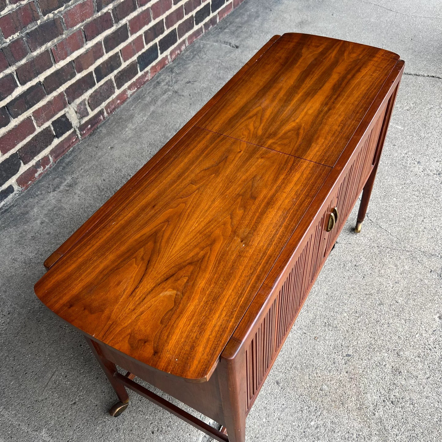 Kipp Stewart for Drexel Declaration Tambour Door Bar Cart Mid Century