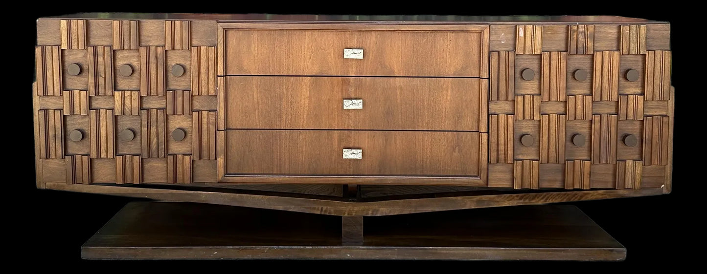 Mid Century Modern Brutalist Walnut Credenza