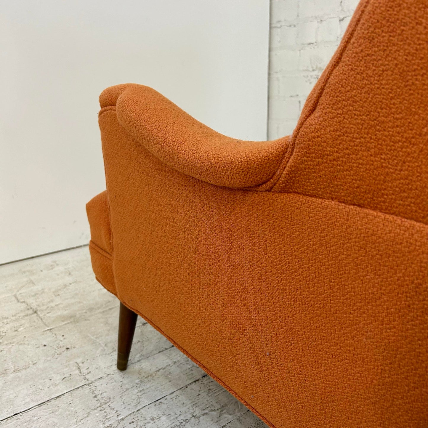 Reupholstered Pair of Orange Mid Century Modern Lounge Chairs