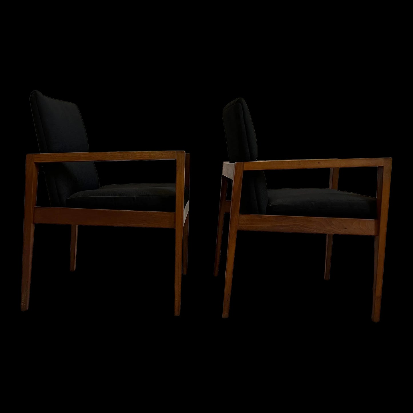 Jens Risom Designed Midcentury Pair of Arm Chairs Covered in Black Fabric