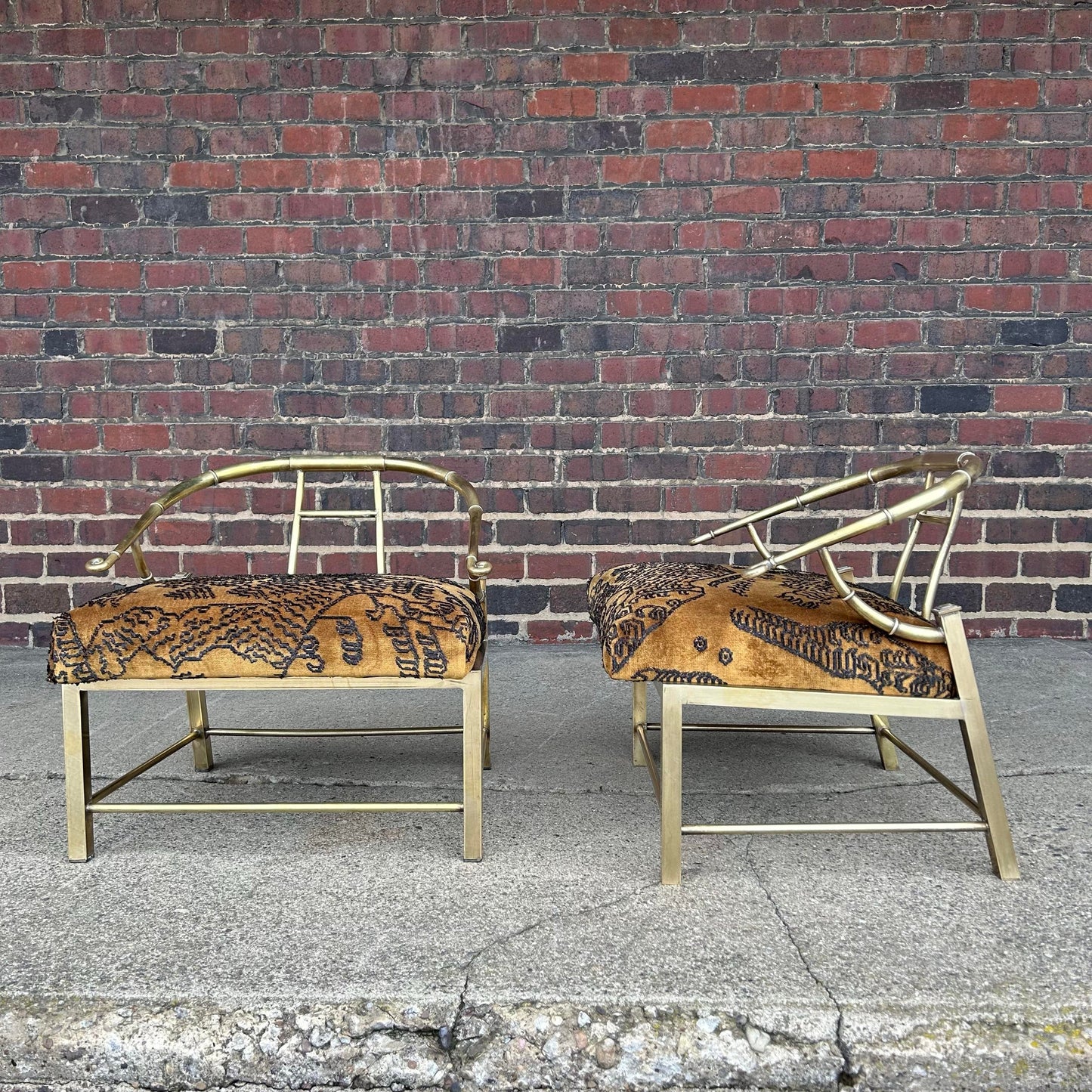 Pair of Mastercraft Brass Chairs With Italian Fabric