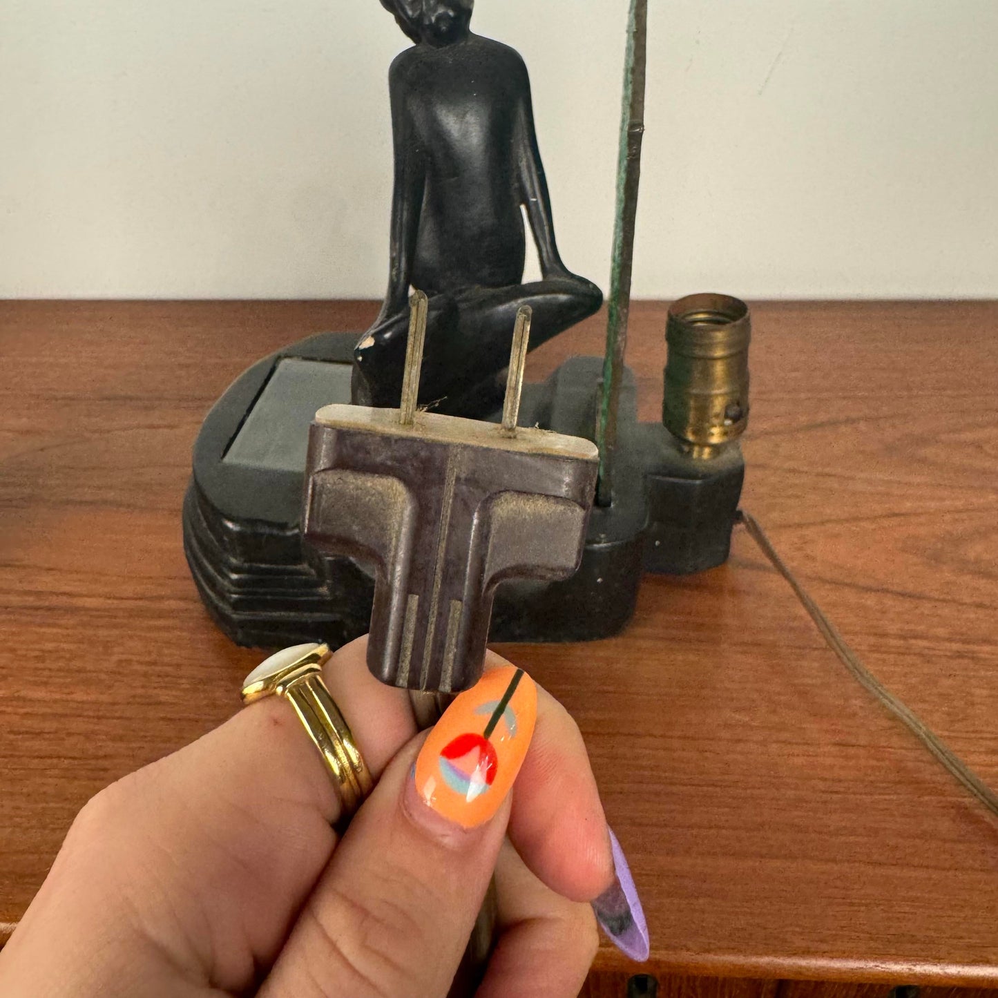 Art Deco Nude Figure Stained Glass Table Lamp