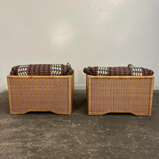 Pair of Wicker Indoor Club Chairs by Jack Cartwright for Founders 1970s
