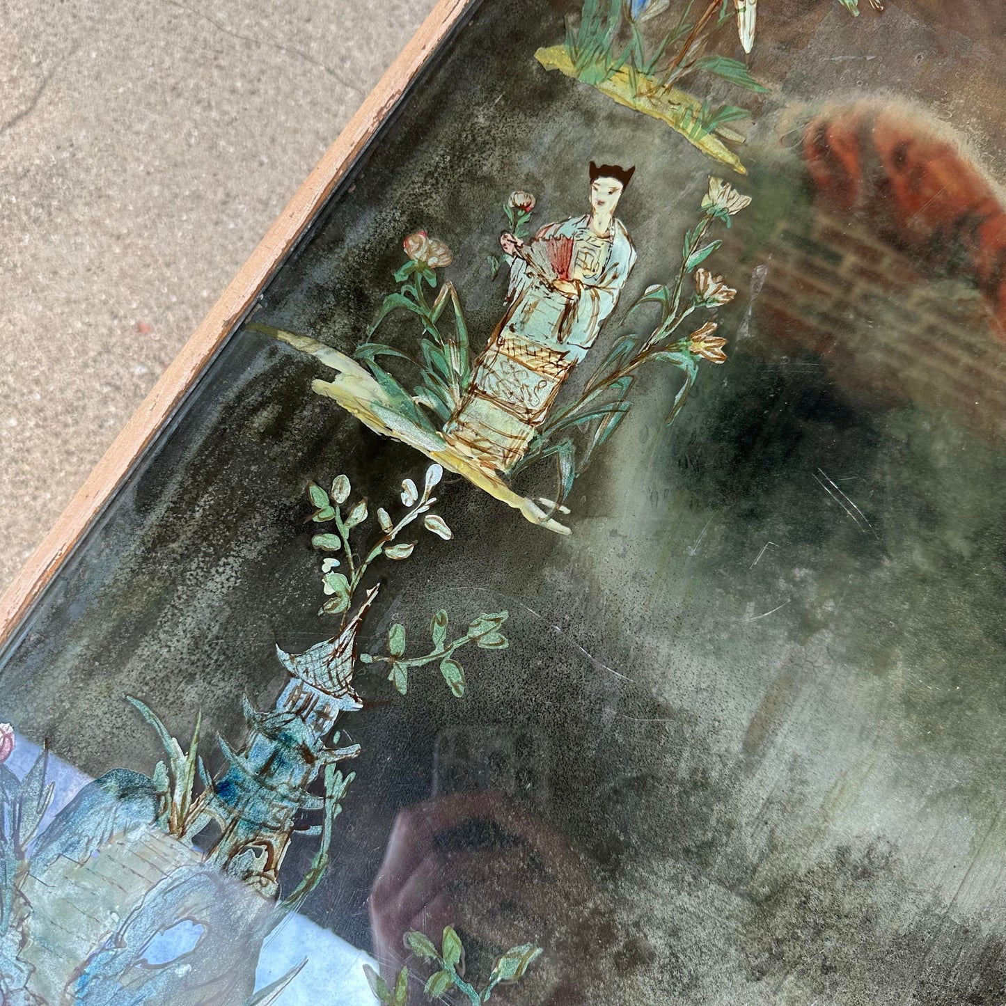 Square Asian Style Hand-Painted Mirrored Coffee Table