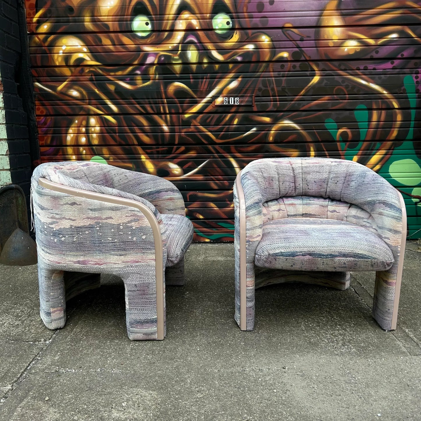 1980s Postmodern Tripod Lounge Chairs by Vladimir Kagan, a Pair