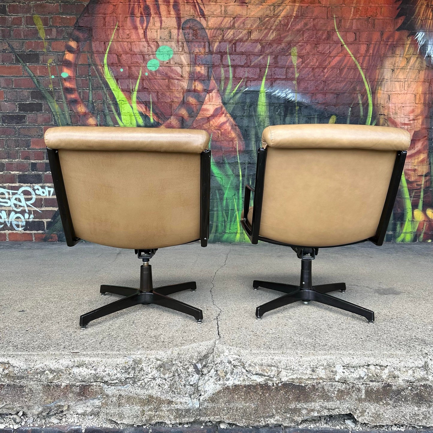 Pair of Tan Leather Office Chairs by Alfred Kill