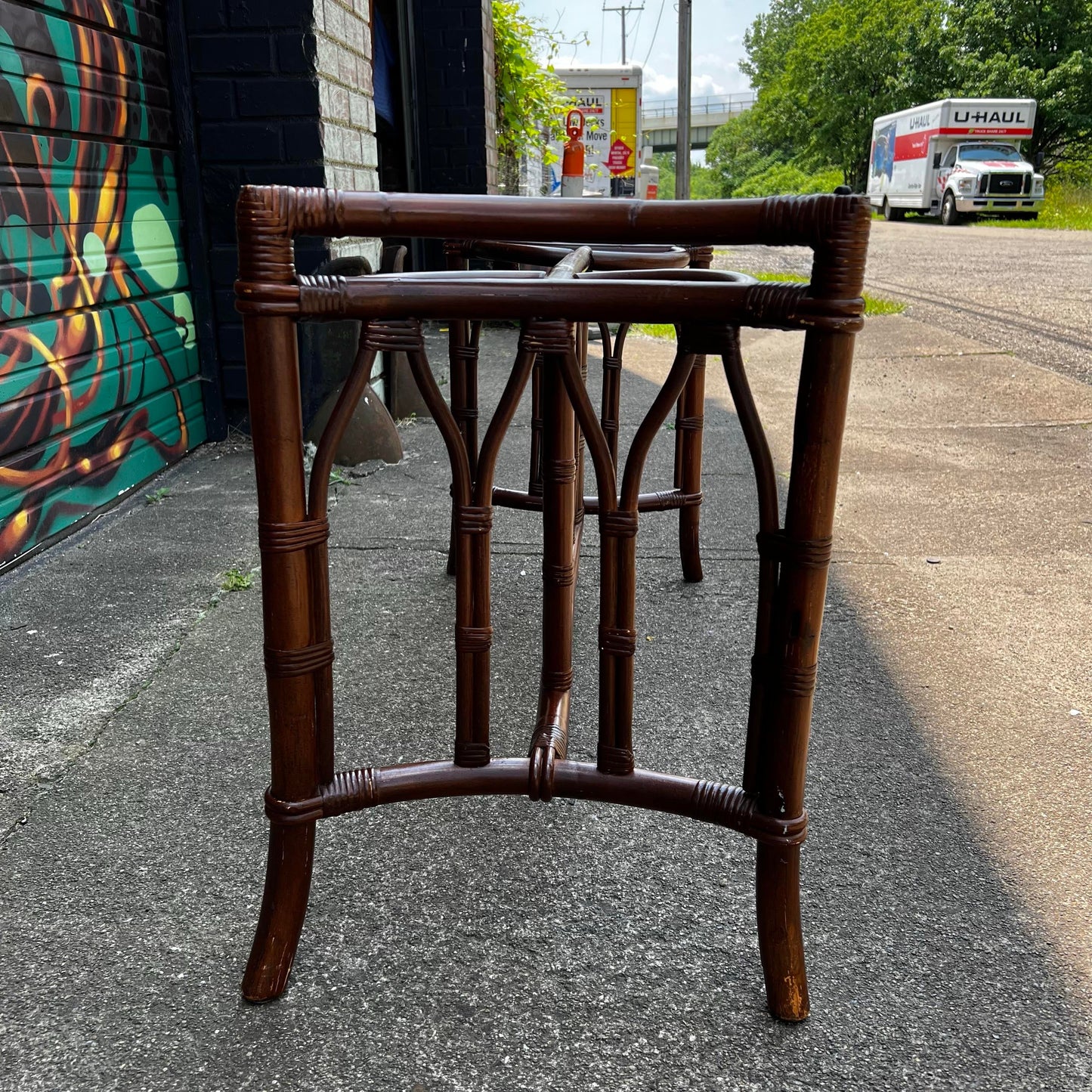 1970s Bamboo Rattan and Glass Console Table