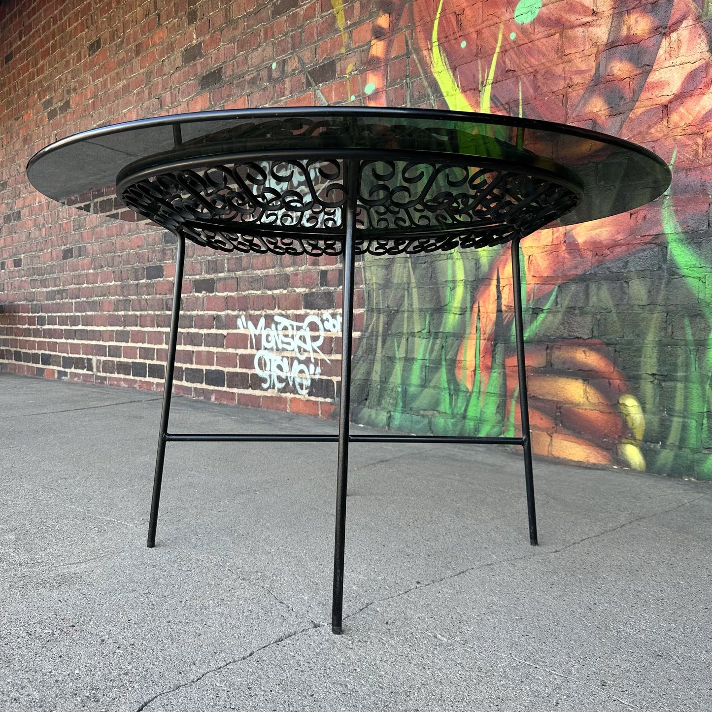 Arthur Umamoff Iron and Glass Dining Table 4 Chairs