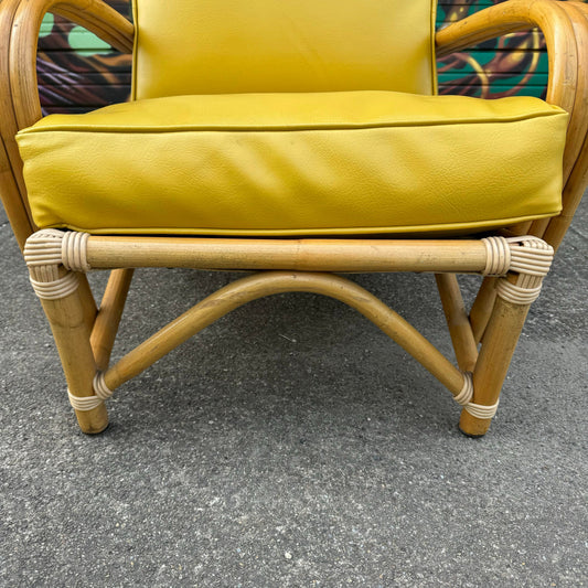 Mid Century Modern Bamboo Arm Lounge Chair Yellow