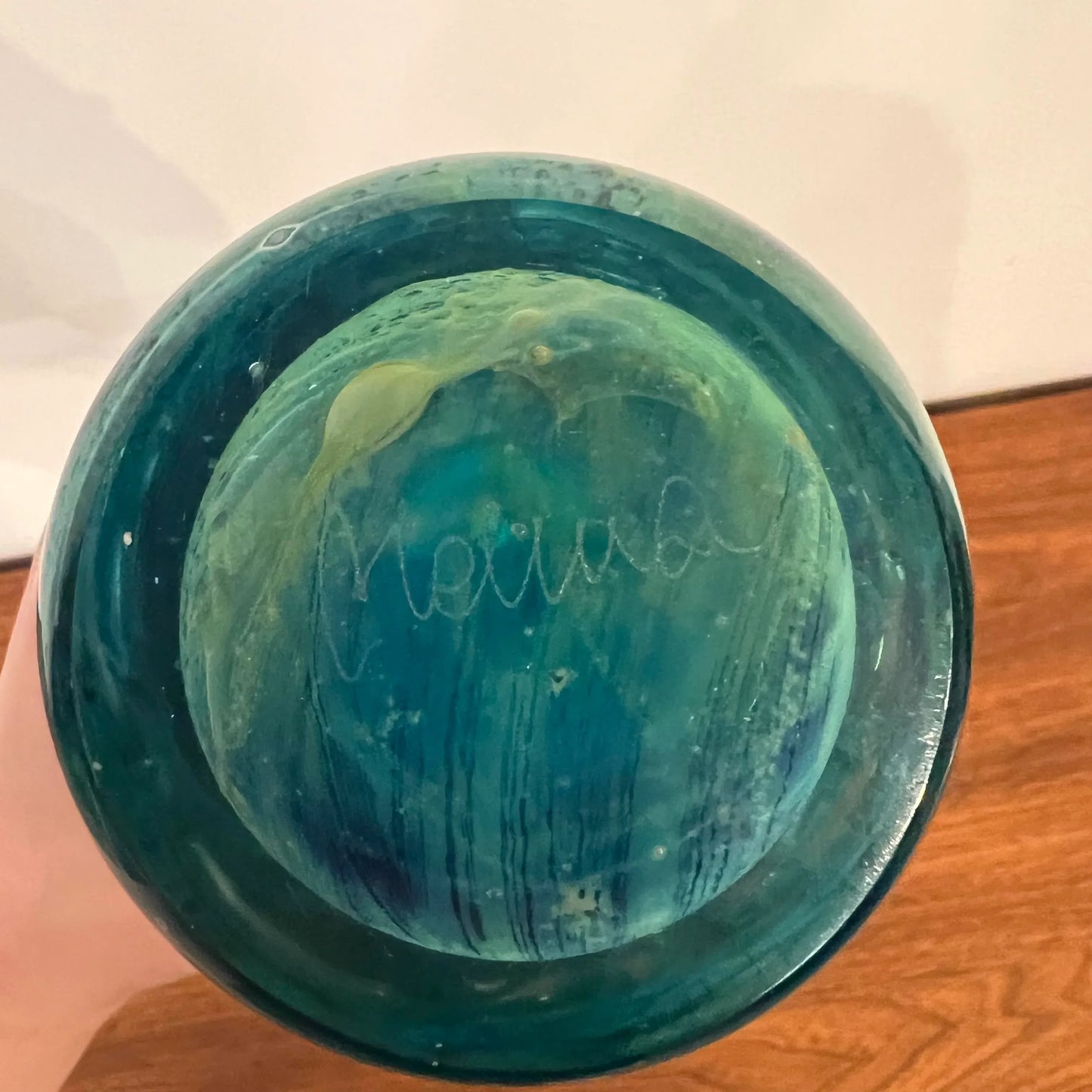 Mdina Ming Blue and Green Art Glass Bottle Vase