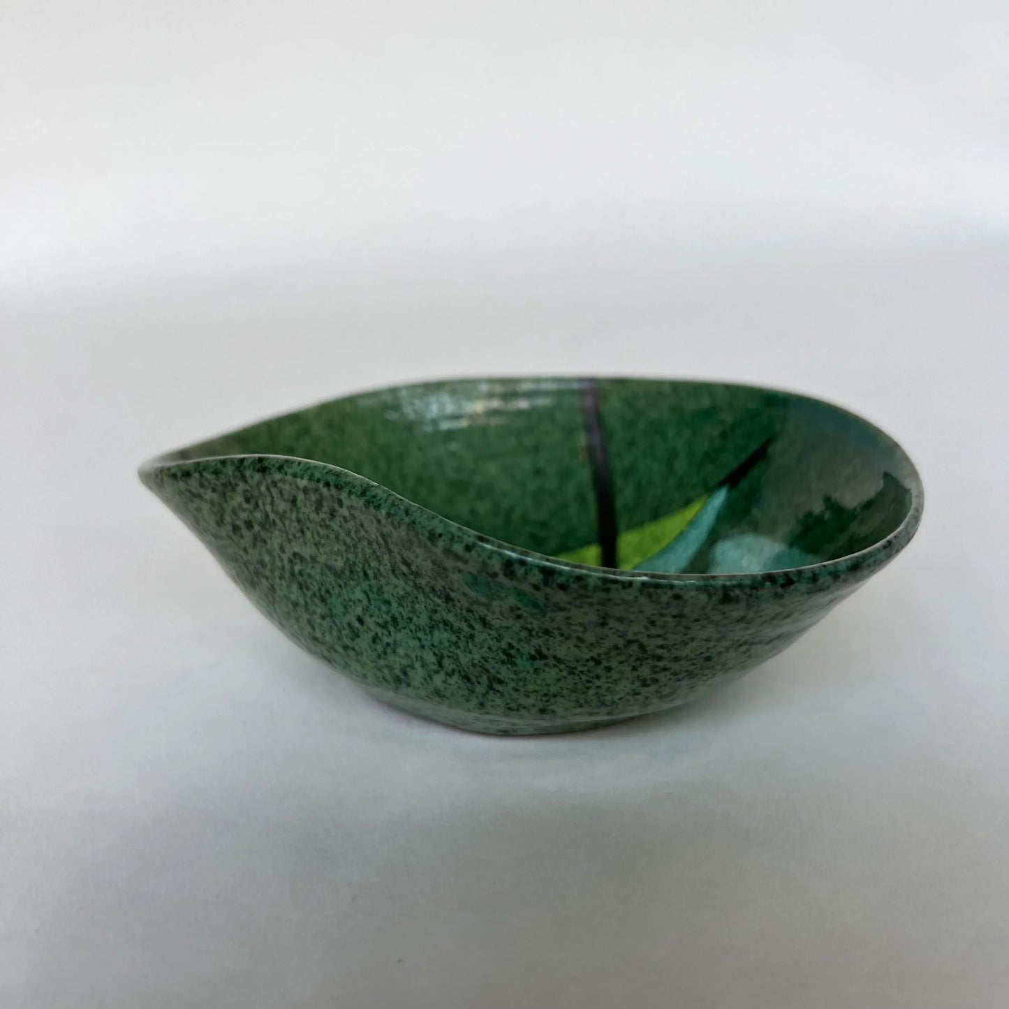 Beautifully Shaped Ceramic Dish With Bird Design Blue Green Teal Signed