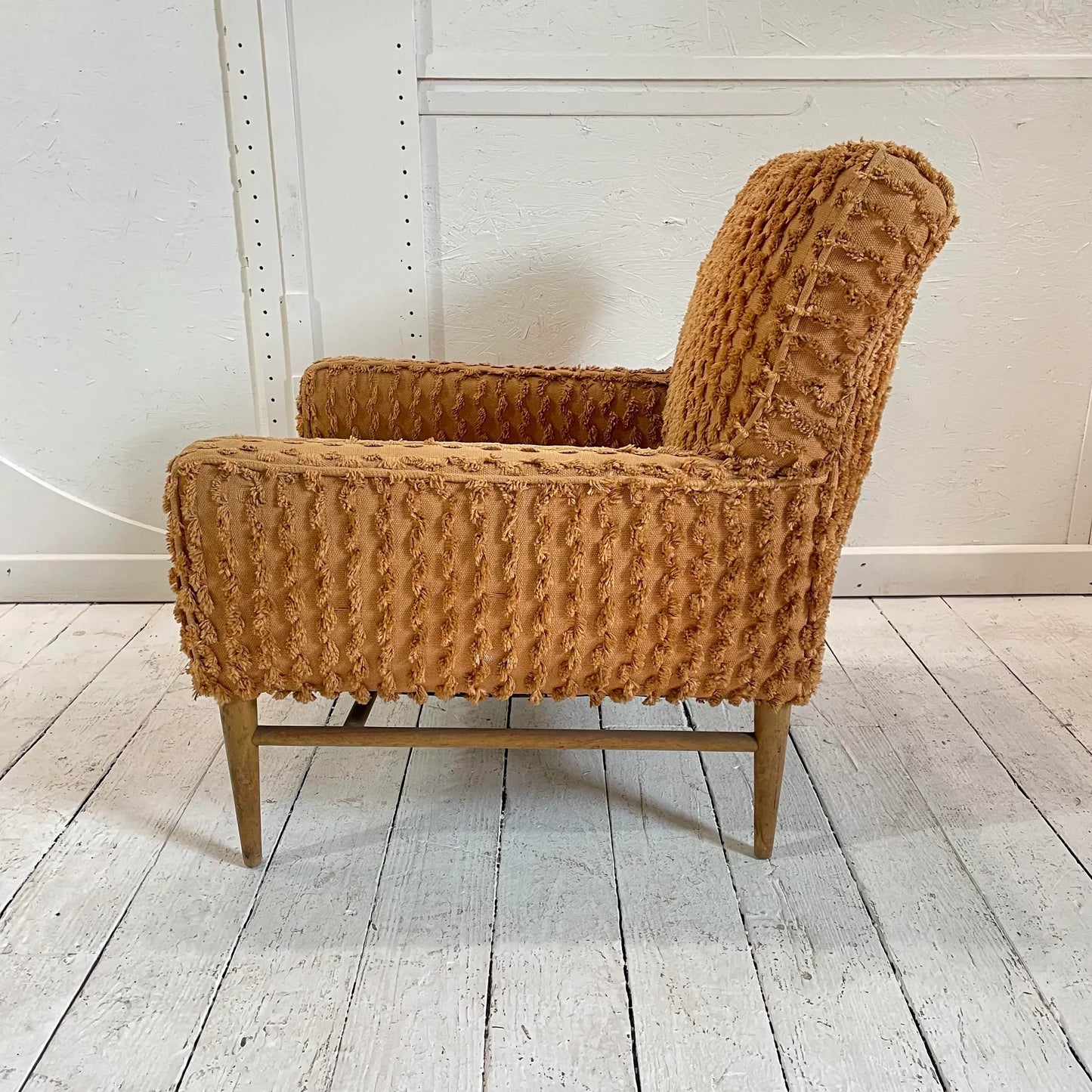 Mid 20th Century Paul McCobb Orange Textured Fabric Arm Chair, Unmarked