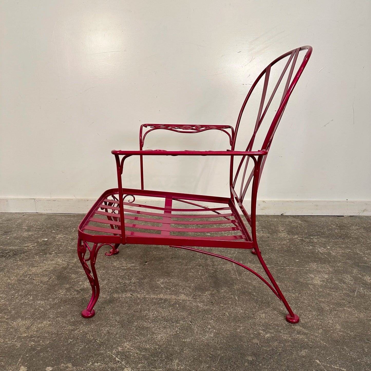 Newly Powder Coated Woodard Chantilly Rose Wrought Iron Outdoor Lounge Chair